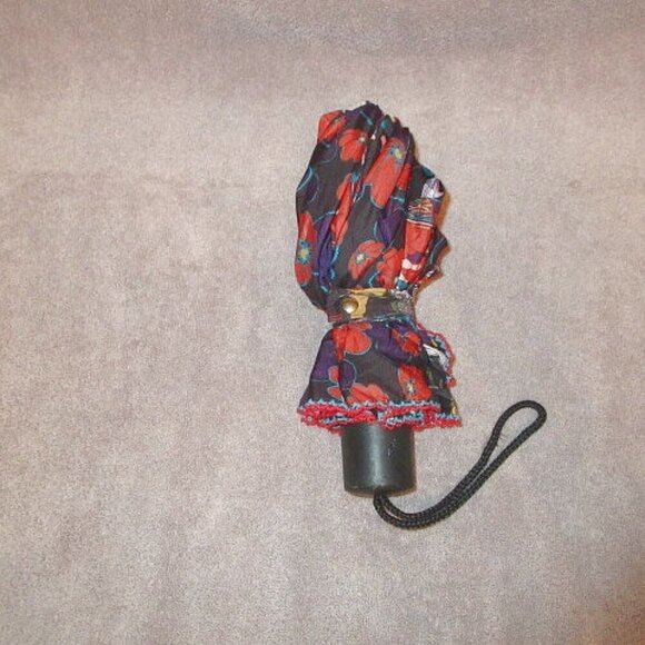 Vtg The Sak Happy & Free Compact Umbrella Crochet Bird Peace Love Nature Hippie - Picture 11 of 12